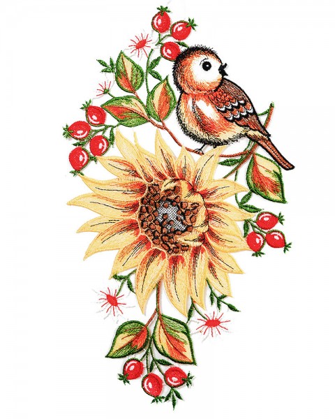 Fensterbild Sonnenblume mit Vögelchen