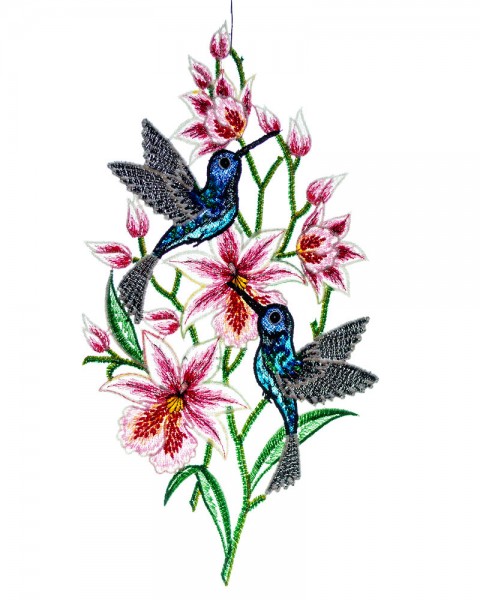 Fensterbild Kolibri mit Orchideen