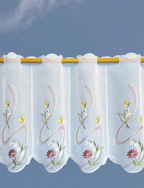 Scheibengardine Blumen mit Schmetterling