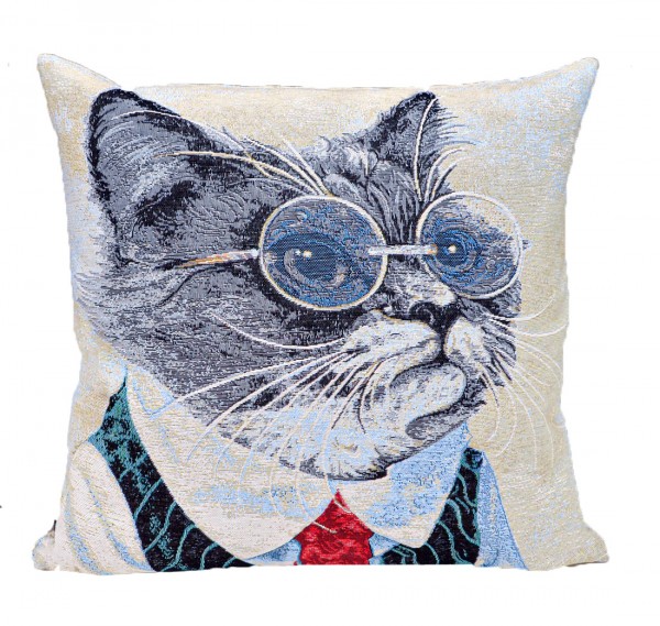 Kissenhülle Gobelin Katze mit Brille 45x45 cm
