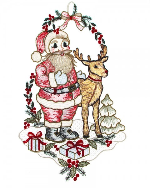 Fensterbild Weihnachtsmann mit Elch