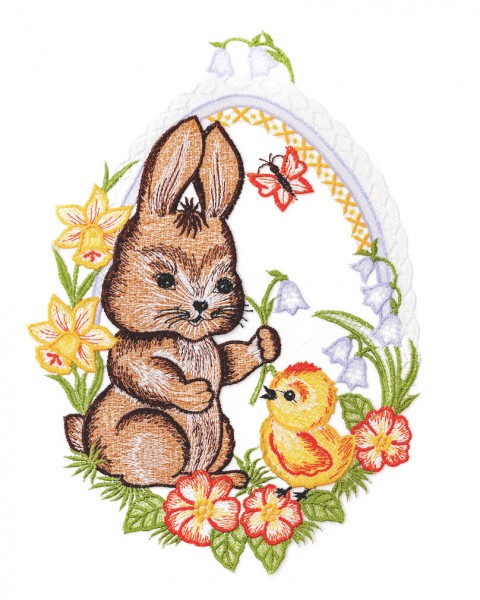 Fensterbild Hase und Küken