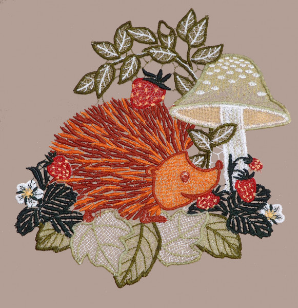 Fensterbild Igel mit Pilz