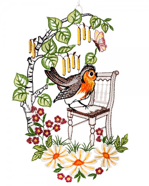Fensterbild Vogel unter der Weide