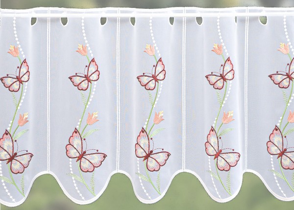 Scheibengardine Frühling Plauener Stickerei Schmetterlinge