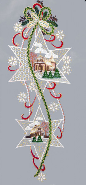 Fensterbild Weihnachten Plauener Spitze Zwei Sterne 51x18 cm