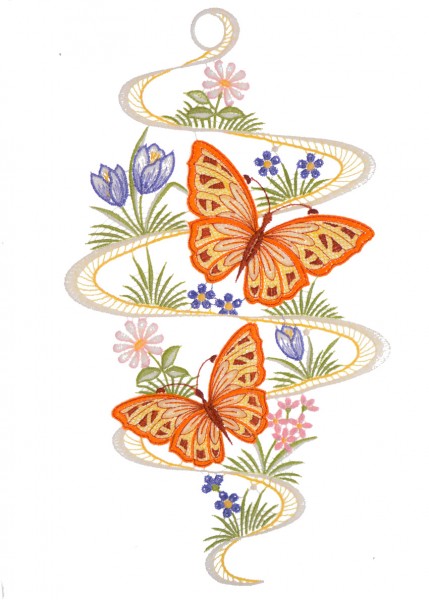 farbiges Fensterbild Frühling zwei Schmetterlinge